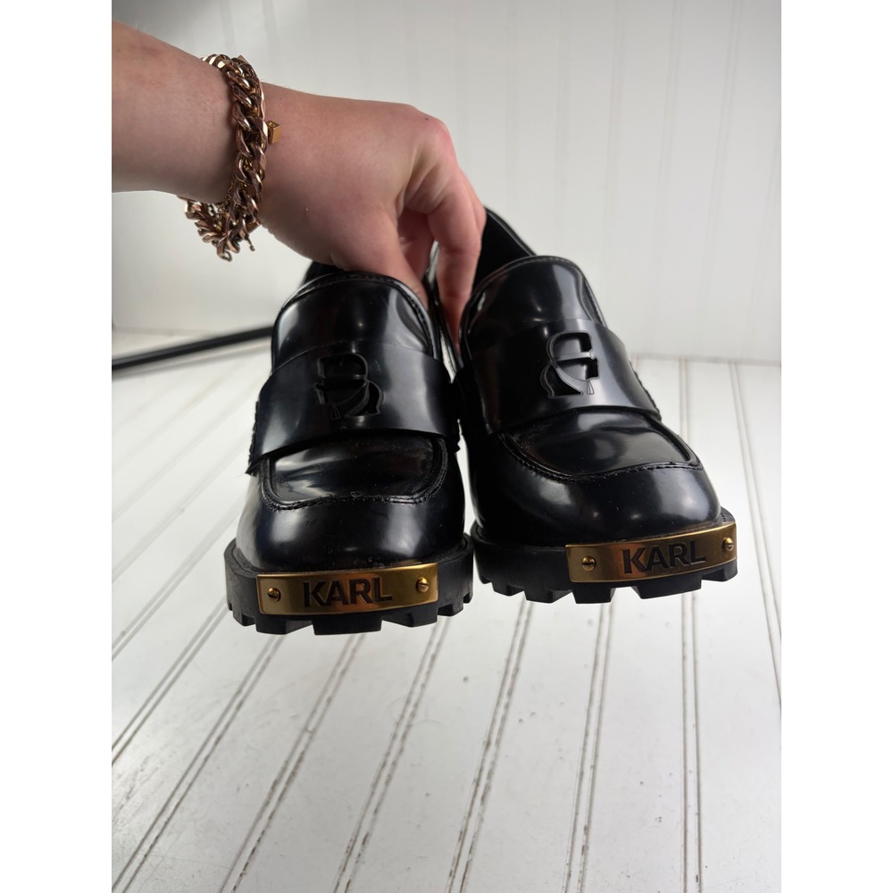 Karl Lagerfeld Vintage Virna Black Patent Platform Loafer Heels Women's Size 8.5 - Picture 10 of 10